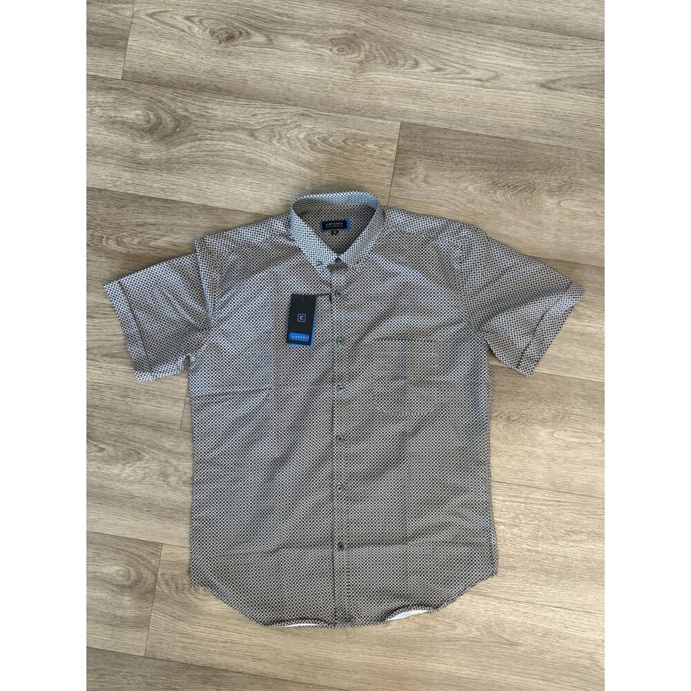 NWT Catchit Sportswear Men's Short Sleeve Button Down Shirt Geometric Diamond M